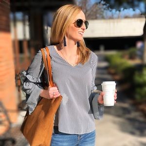 Loft Striped Ruffle Sleeve Blouse